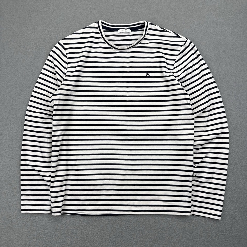 Jack & Jones Mens XL Long Sleeve Striped Shirt Stretch Black White Slim Fit